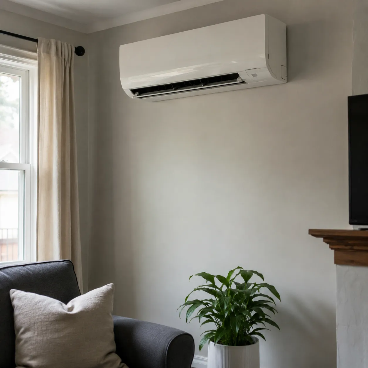 Ductless Mini Split Wall Unit In A Clean Residential Room