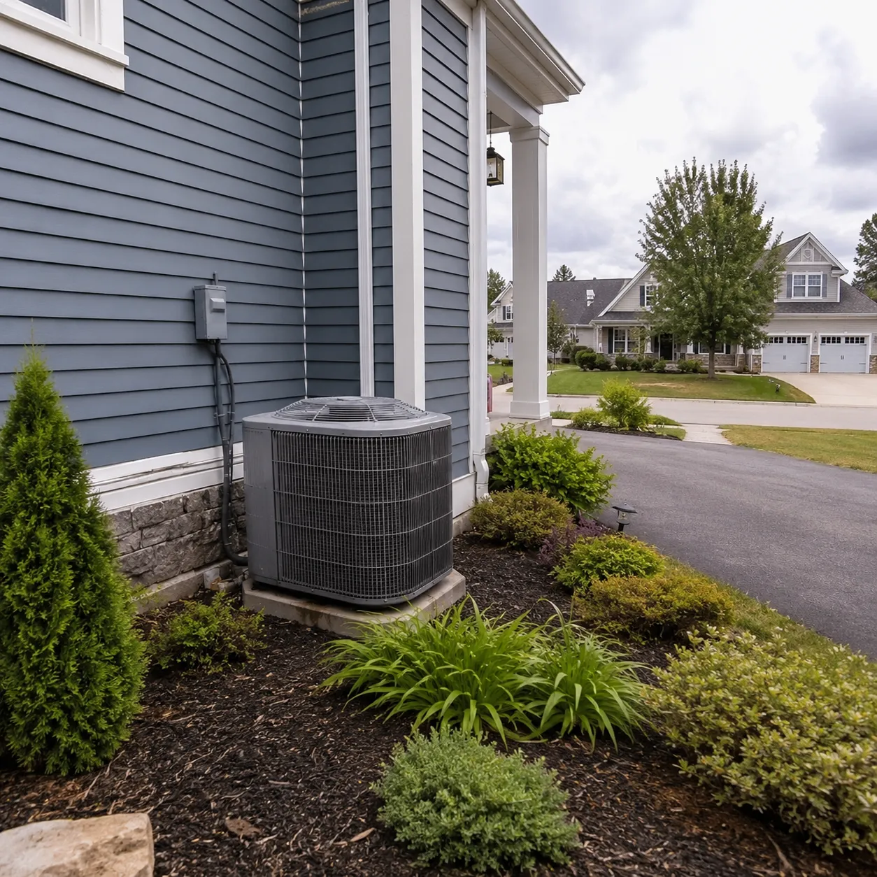 Residential Home Exterior With Hvac Equipment
