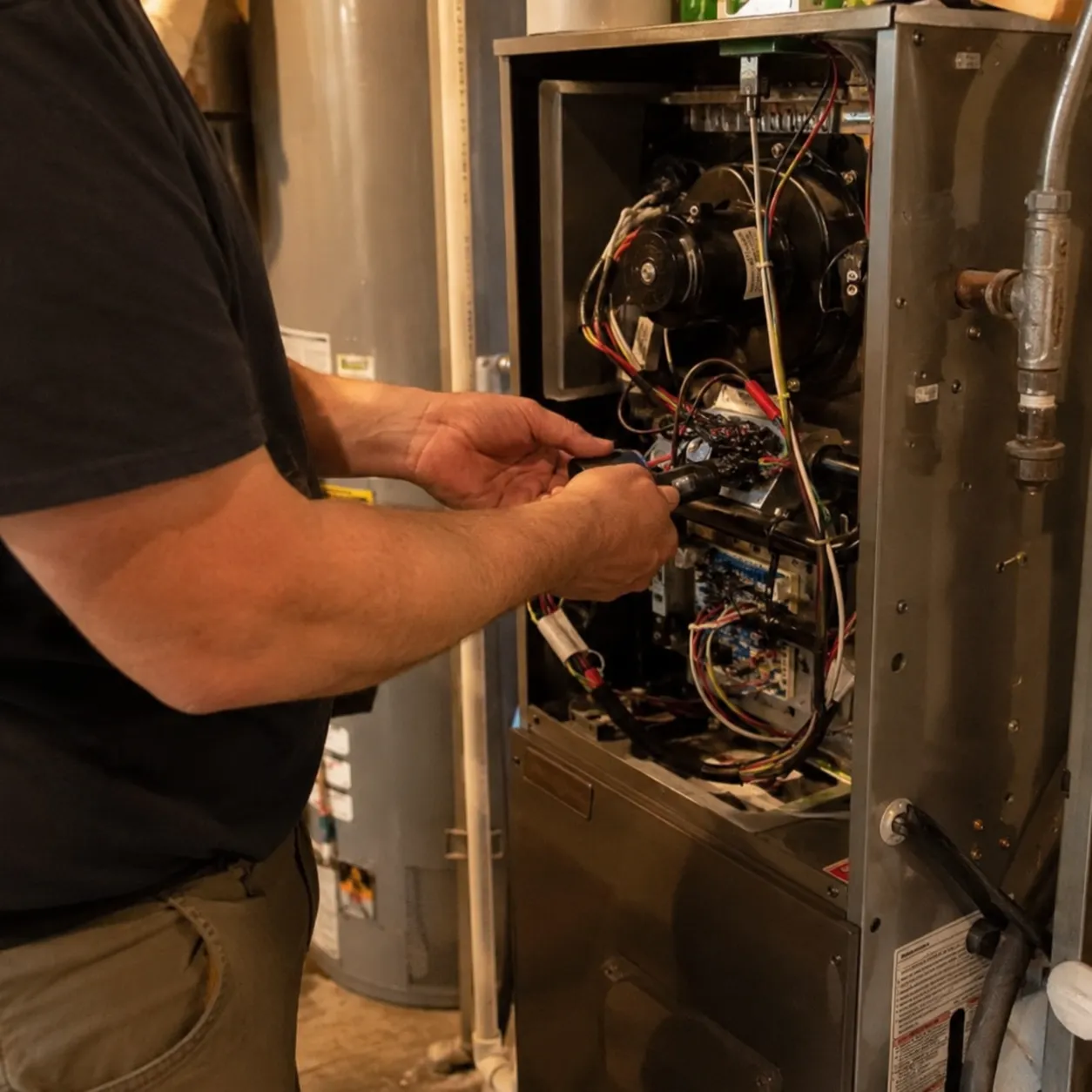 Technician Checking Heating System Components
